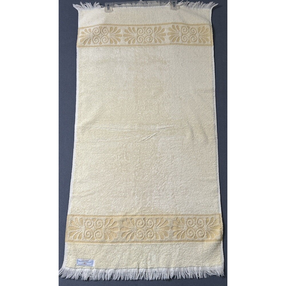 Vintage Cannon Monticello Yellow Fringed Bath Towel Floral Band MCM 41x21 USA